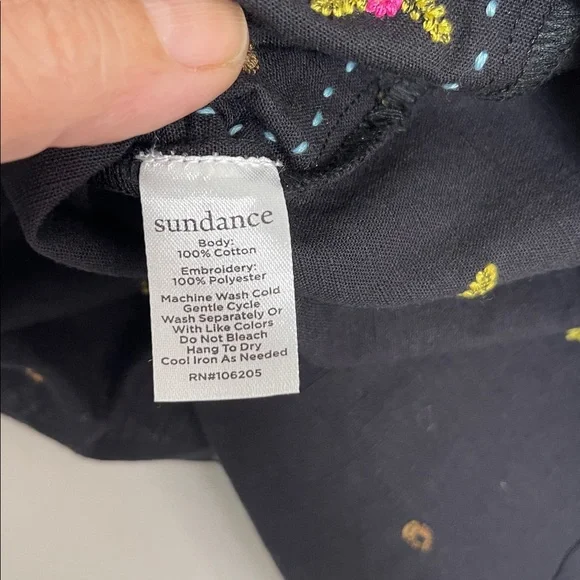 Sundance Cotton Embroidered Blouse Puff Sleeve V Neck Black Size Large BNWT - Picture 7 of 7
